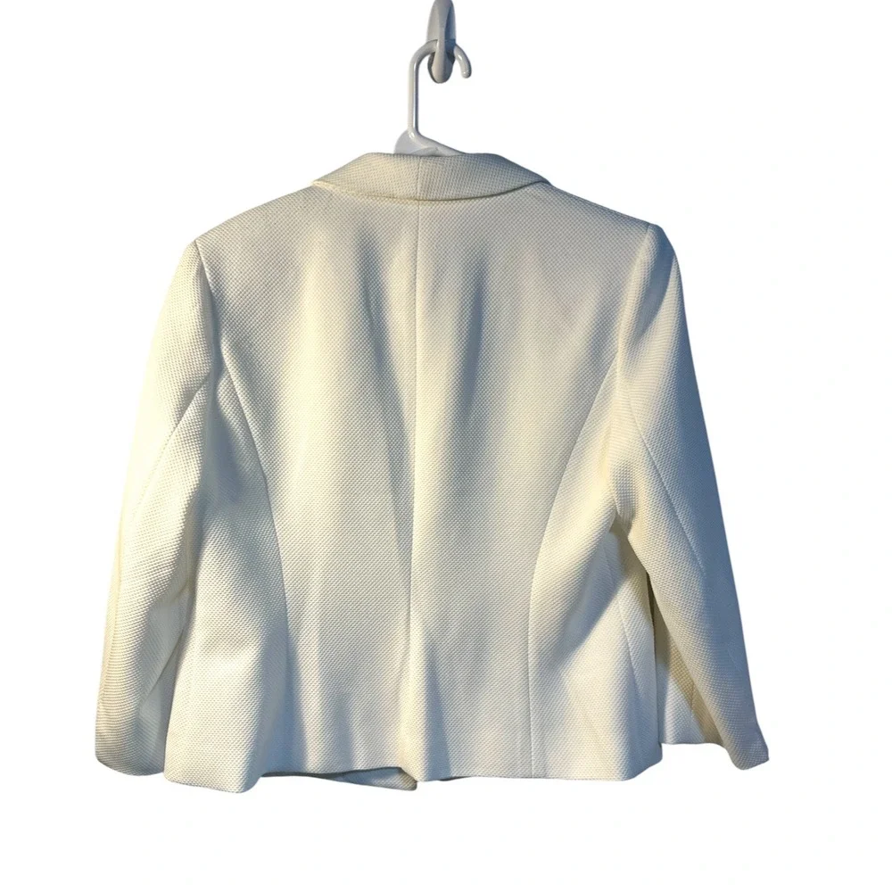 NWT, Anne Klein Women's Bright White Textured Open Front Shawl‎ Collar Blazer